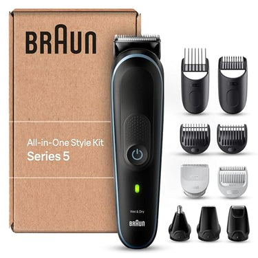 Braun All-In-One Bartpflege Bodygroomer Set, Barttrimmer / Bartschneider, Trimmer/Haarschneider Herren, Haarschneidemaschine, wiederaufladbar, 100 Min. kabellose Laufzeit, MGK5410 im Sale